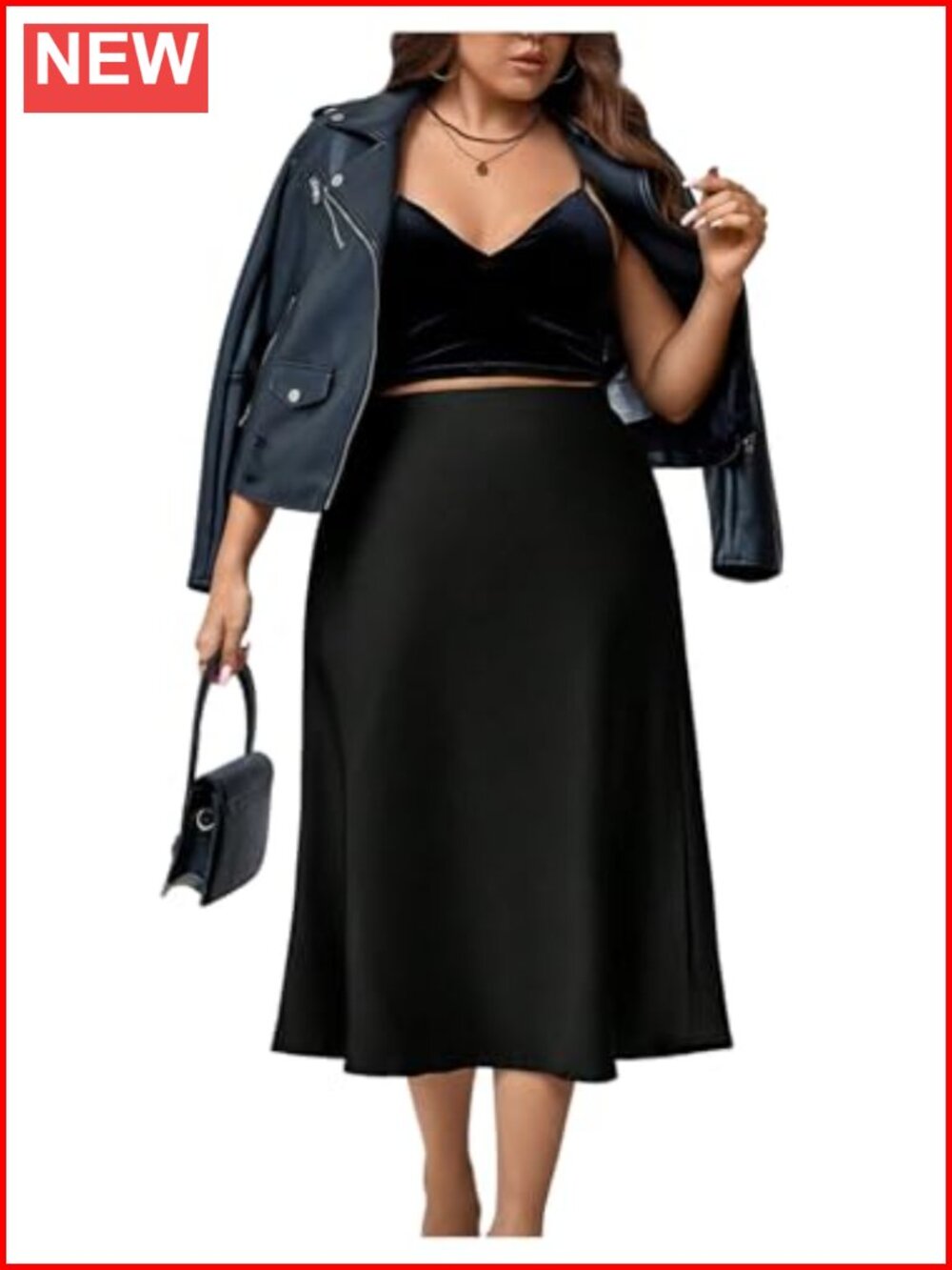 Plus Size Satin High Waisted A-Line Midi Skirt Casual Flared
